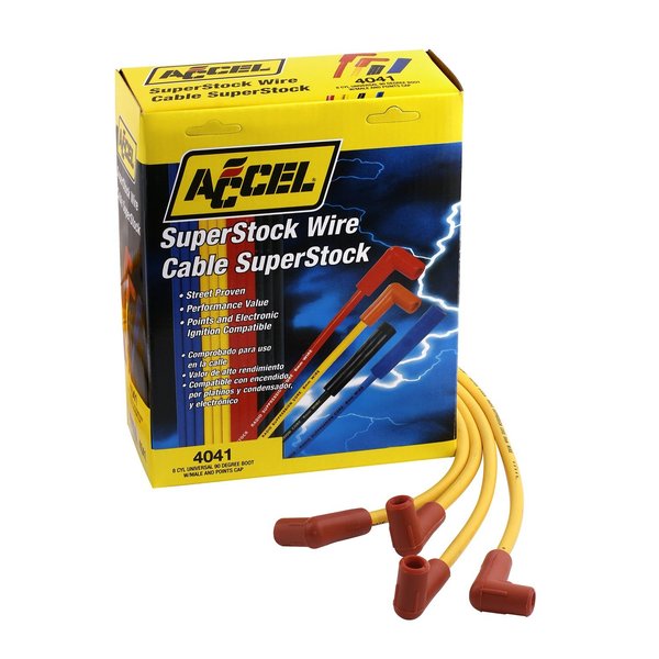 ACCEL 4041 Spark Plug Wire Set - 8mm - Yellow with Orange 90 Degree Boots
