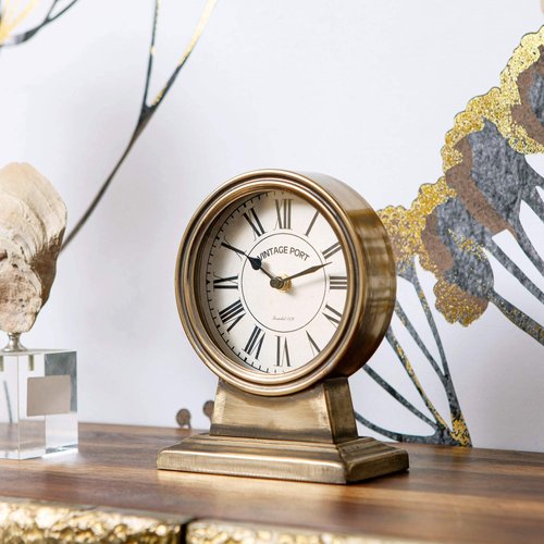 NIKKY HOME Vintage Gold Mantle Clock, Silent Non-Ticking Battery Operated Rustic Table Desk Shelf Clock for Living Room Decor