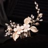 Teyglen Crystal Flower Leaf Bride Wedding Hair Comb Gold Leaves Rhinestone Headband Hair Pieces Bridal Side Hair Comb Hair Accessories for Women Girls Bridesmaid