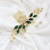 Brihasory Bohe Green Wedding Bridal Hair Comb Rhinestone Hair Accessories for Brides Flower Headpiece Romantic Hair Ornaments Prom Tiaras for Girls and Women Valentine Bridesmaid Gifts(Gold Green)