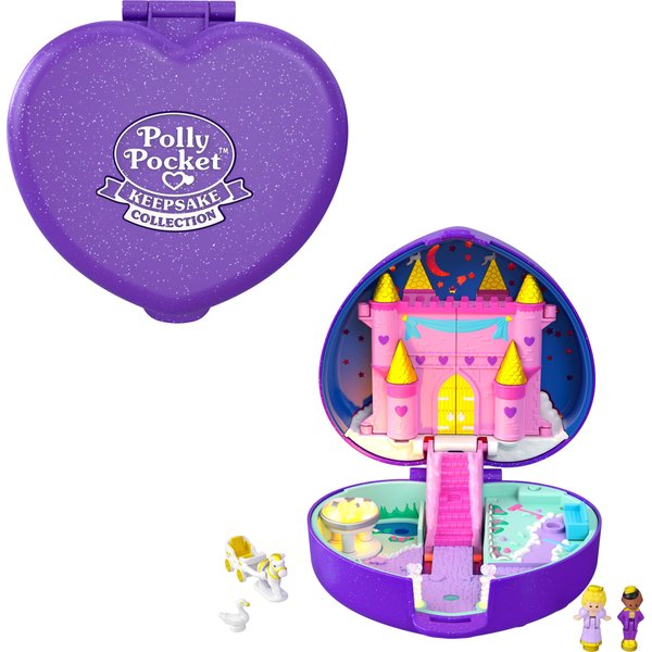 Polly Pocket Collector Compact with 2 Micro Dolls, 2 Animal Figures & Carriage Accessory, Heritage Keepsake Collection Starlight Castle, Collectible Toy