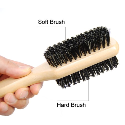 Bristle Hair Brush - Double Sided Soft and Hard Pocket Comb for Men Hair Brushes, Facial Beard Brush