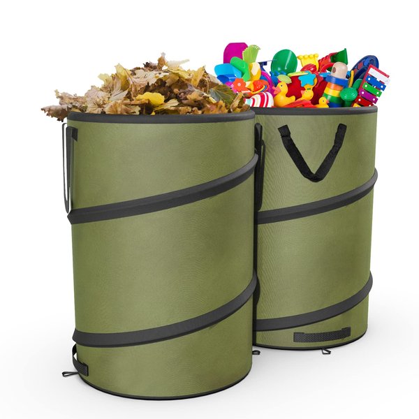 Sprinia 2-Pack 30 Gallon Collapsible Pop-Up Trash Can for Camping, RV - Waste Yard Bag for Gardening Lawn/Leaf - 30 Gallon Each Bag, Green