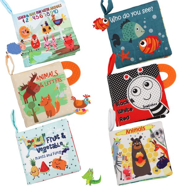 Baby Books Toys Gifts, Touch and Feel Cloth Crinkle Books for Babies,Infant Toddler Baby 0-3-6-12-18 Months,Early Learning Toys 6 to 12 Months 1-2 Years Old,Christmas Shower Gift for Boys Girls,6 PCS
