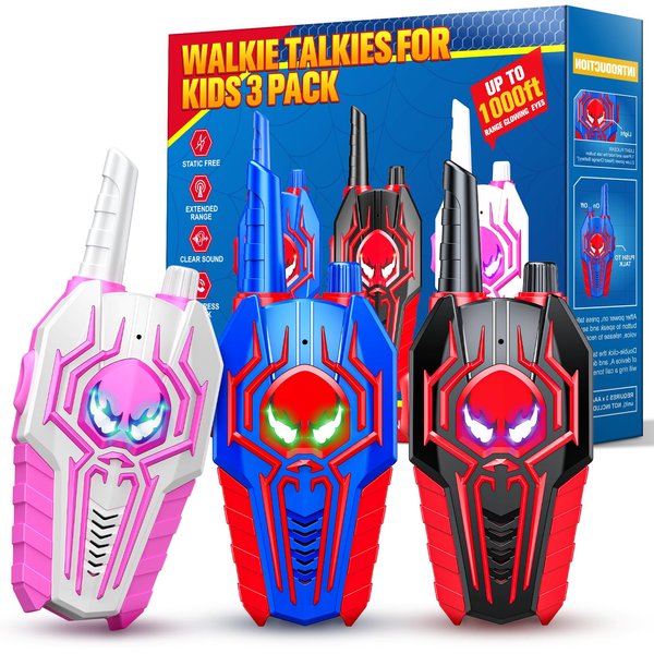 Spider Walkie Talkies Toys: 3 Pack Kids Walkie Talkies Christmas Birthday Gifts for 3 4 5 6 7 8 9 10 Year Old Boys Girls Toddler Outdoor Camping Toy 2 Way Radio Toy for Boy Kid Age 3-4 4-6 5-7