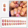 ZASKHLD Colorful Press on Nails Short Square Fake Nails Cute Rainbow Oval False Nails Glossy Colorful Gradient Full Cover Glue on Nails with Designs Ombre Acrylic Nails for Women Girls Nail Art 24Pcs