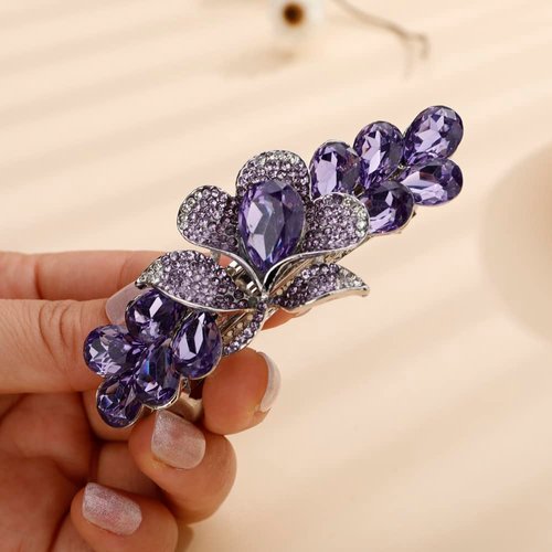 Missgrace Vintage Flower Blue Purple Design French Barrettes Hair Clasps Hair Accessories Bridal Wedding Prom Party Shiny Hair Comb for Women (Purple)