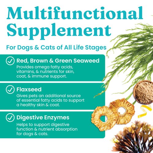 Solid Gold SeaMeal Multivitamin for Cats & Dogs - Kelp Powder Cat & Dog Supplement - Omega 3 & Digestive Enzymes for Skin & Coat, Gut + Immune Support - 1 LB