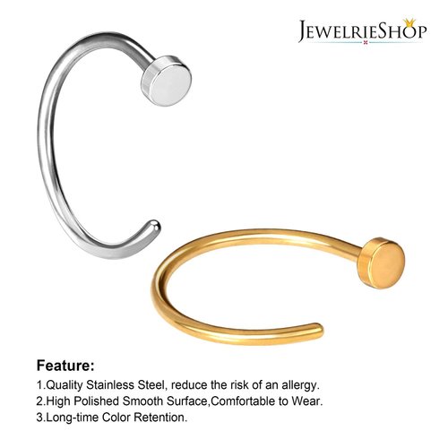 JewelrieShop Nose Rings Hoop 20G Stainless Steel Nose Piercing Jewelry Fake Lip Hoop Rings for Women Men (2pcs,8mm,Steel,Gold Tone)