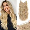 Halo Hair Extensions Natural Blonde: Long Curly Wavy Hair Extensions for Women - Invisible Wire Secret Hairpieces with Adjustable Size Transparent Headband 4 Secure Clips (20 Inch, Natural Blonde)