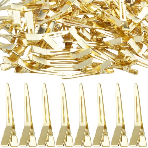 Single Prong Pins,100pcs 4.5cm Single Prong Clips Gold Curl Pins Duckbill Section Clips for Hair Extensions Styling Crafting