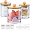 VITEVER 3 Pack Qtip Holder Dispenser with Bamboo Lids - Apothecary Jar Containers for Vanity Organizer Storage - Bathroom Accessories Set for Cotton Swab, Ball, Pads, Floss