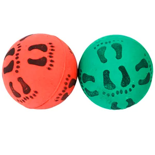 2 Pc Rubber Pet Balls 2.36" Dog Cat Toys Puppy Chase Round Play Chew Colorful