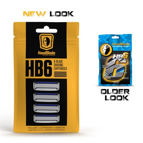 HeadBlade Men's HB6 Refill Shaving Razor Blades - 6 Stainless Steel Blades for No Tugging or Pulling, Shave Less, Works for Face, Body, and Scalp (12 Blades) 3 Pack