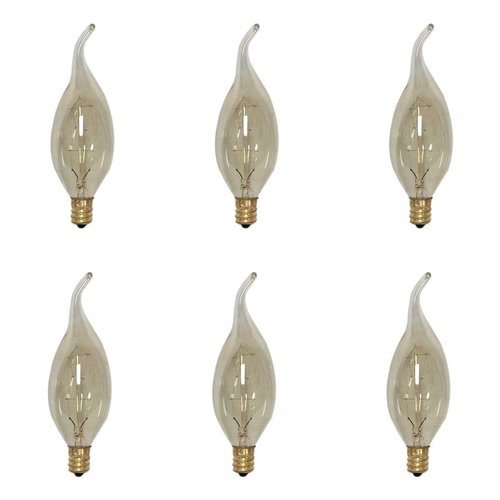 Royal Designs Vintage Antique Golden Smoke Flame Candelabra Style Base Incandescent Light Bulb, 25-Watts, Clear, E12, 130V (2-Pack)