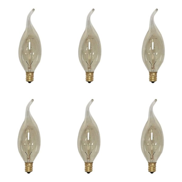 Royal Designs Vintage Antique Golden Smoke Flame Candelabra Style Base Incandescent Light Bulb, 25-Watts, Clear, E12, 130V (2-Pack)