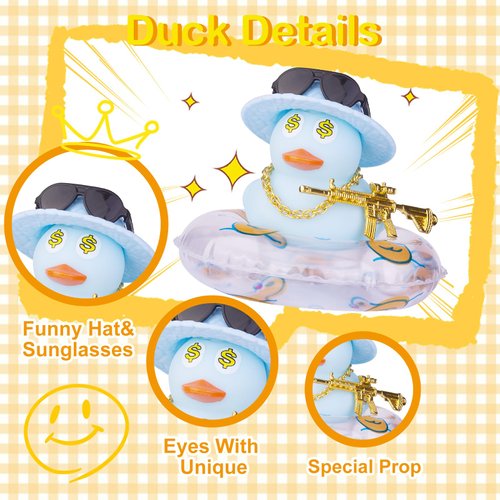 MuMyer Colorful Car Rubber Ducks Expressive Duck Dashboard Decorations Accessories with Mini Hat Swim Ring Necklace Sunglasses and Cool Prop for Car Dashboard Decorations Home Decor(F6)