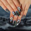 Halloween Press on Nails Medium Almond SWEKKE Fake Nails Full Cover Nightmare Before Christmas Nails Spider Web False Nails Matte Glue on Nails Artificial Acrylic Nails for Women Girls 24 Pcs