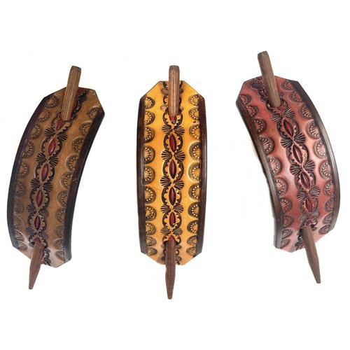 Leather Hair Barrette with Stick…. Unique Design Ponytail Holder for Women….. Hand Tooled Hair Clip….. Choice of 3 Colors #2112