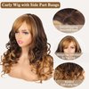 Liyouda Honey Blond Wig Long Curly Honey Blonde Wigs with Bangs for Black Women Wavy Wig with Bangs Highlight Blonde Side Part Wig Glueless Synthetic Wig with Bangs for Women (Mix Honey and Blond Wig)