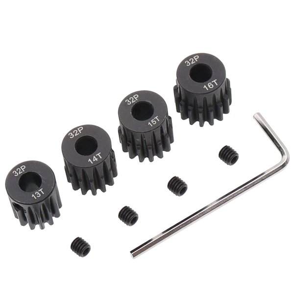 Treehobby 4PCS Metal Steel 32P 5mm Pinion Gear Set 13T 14T 15T 16T with Hex Key for RC Cars(Compatible with 0.8 Metric Pitch)