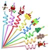 uoyoi Christmas Party Favors 24pcs Christmas Theme Straws Santa Christmas Tree Bells Gingerbread Elk Snowman Gift Box Candy Cane Straws for Xmas Party Supplies Decorations with 2 Cleaning Brushes