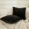 JAUXIO Faux Fur Throw Pillow Covers Soild Set of 2 Textured Striped Decorative Pillowcases Fluffy for Couch Cushion Livingroom 16 x 16 inch, Black