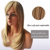 Auflaund Long Straight Blonde Wigs Imported Synthetic Ombre Dark Root Layered High Dentistry Glazed Hair Replacement Wigs for Women with Inclined Bangs 22 Inches (T/Blonde)