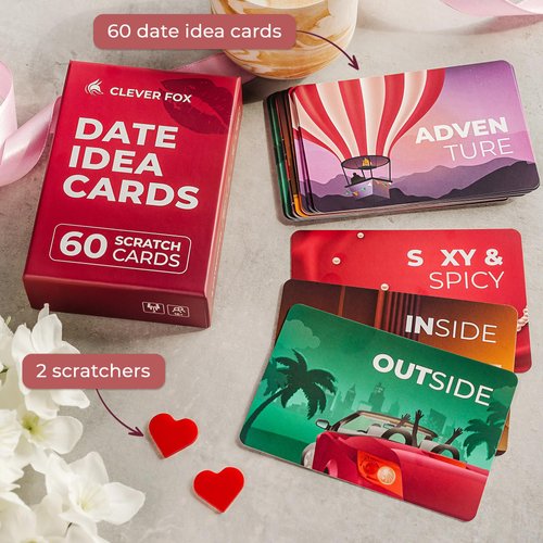 Clever Fox Date Idea Cards – 60 Scratch Off Card Deck with Date Night Ideas, Activities & Adventures – Couple Gifts for Him and Her