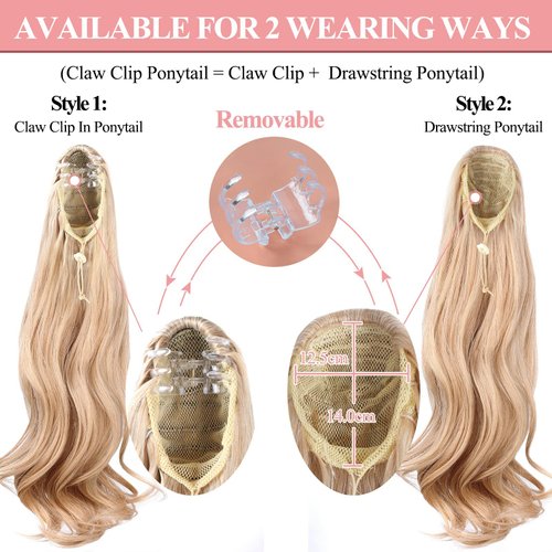 YIBANG Ponytail Extensions 20 Inch Long Curly Wavy Ponytail Extension Claw Jaw Clip in Blonde Highlights Wave Ponytail Drawstring Hairpiece Synthetic Body Curled Pony Tail for Women Girls(5.82OZ)…