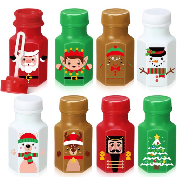 Zomiboo 48 Pcs Christmas Party Favors Bubble Wands Bulk Xmas Mini Bubbles Bottles Christmas Bubble Toys for Kids Classroom Prizes Gift Goodie Bags Fillers Holiday Birthday Party Supplies