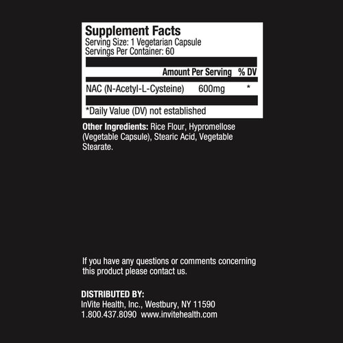 Invite Health N-Acetyl Cysteine (NAC) - Supports Liver and Brain Health - Supplies The Essential Amino Acid L-Cysteine and a Precursor to The Tripeptide Glutathione - 60 Vegetarian Capsules (2-Pack)
