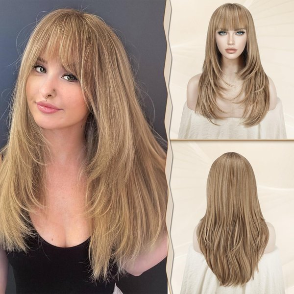 SOFEIYAN Long Blonde Wigs for Women Layered Synthetic Hair Wig With Bangs Natural Wave Wig Synthetic Heat Resistant Full Wigs for Halloween Daily Party, Cool Blonde