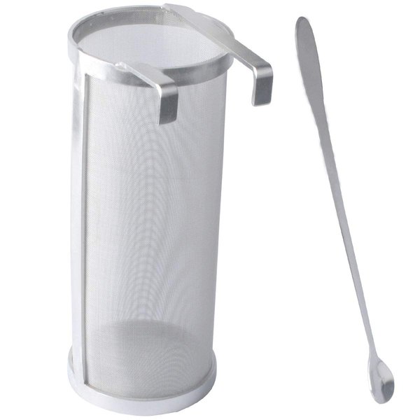 Gekufa Hop Filter 4 x 10 Inch Hop Spider 300 Micron Mesh Stainless Steel Strainer with Spoon for Home Beer Brewing Kettle Homebrew Hop Strainer