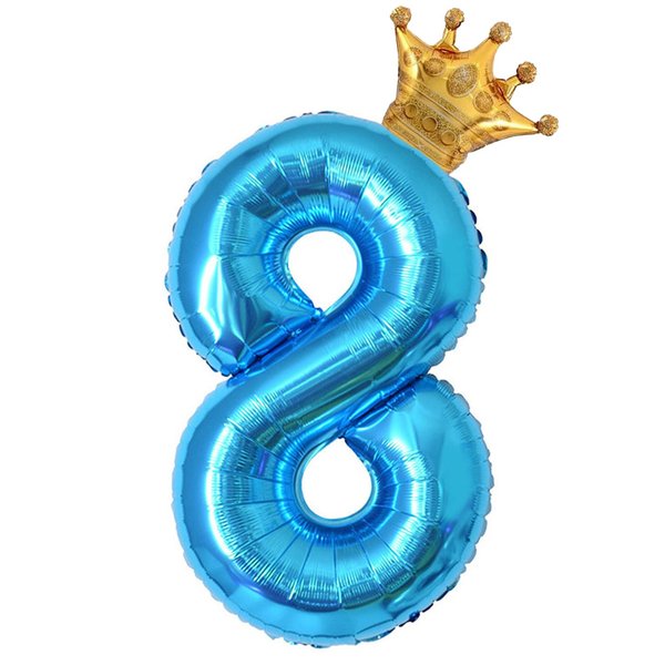 40 Inch Light Blue Number 8 and Mini Crown Balloon for 8th Birthday Party Decorations, Light Blue Birthday Party Balloons Decorations Supplies