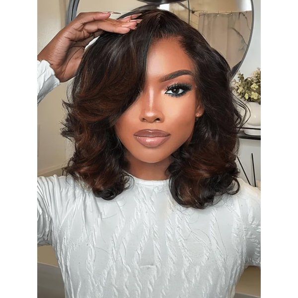 UNICE 12 inch Loose Wavy Short Bob Wigs human Hair Chestnut Brown 13x4 HD Lace Front Glueless Wigs Human Hair Pre Plucked Pre Cut Lace Bleached Knots Ready to Wear Wig