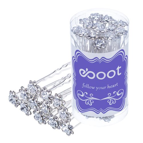 eBoot 40 Pack Crystal Hair Pins Rose Flower Rhinestone Hair Clips for Bridal Wedding Women Hair Jewelry Accessories, with Storage Bag (White)
