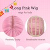 WAVELNM Pink Wigs for Kids Light Pink Wig with Bangs for Child Girls Rouge Pink Long Straight Wig Kids Synthetic Wigs with Wig Cap