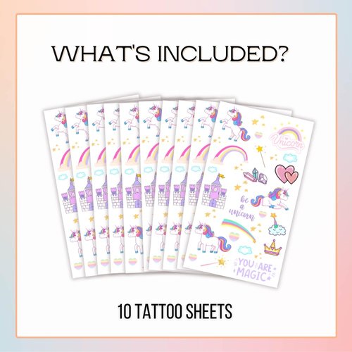 House of Balloons Unicorn Rainbow Temporary Tattoos for kids - 10 individual sheets, over 300 tattoos | Unicorn Birthday Party Supplies, Rainbow princess unicorn magical party favors