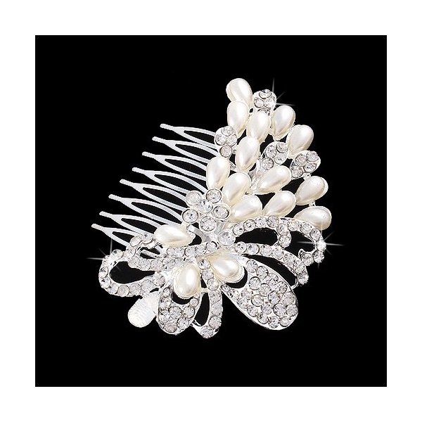 ACCESSORIESFOREVER Women Bridal Wedding Jewelry Crystal Rhinestone Elegant Teardrop Pearl Hair Comb Pin
