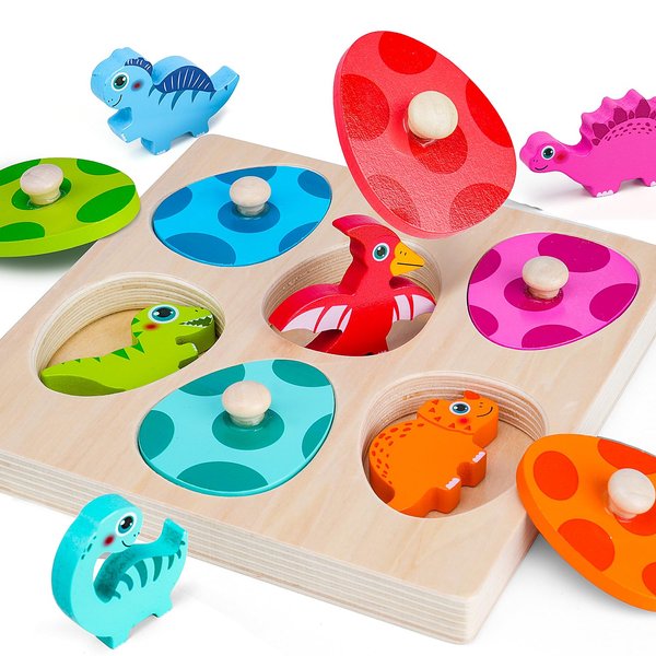 AuntyFey Dinosaur Wooden Toddler Puzzle 1-3, Montessori Toys for 1 2 3 Year Old, Dinosaur Eggs Peg Puzzles, Kid Wooden Puzzles Ages 2-4, Dinosaur Toy for Toddler Kid, Preschool Education Learning Toys