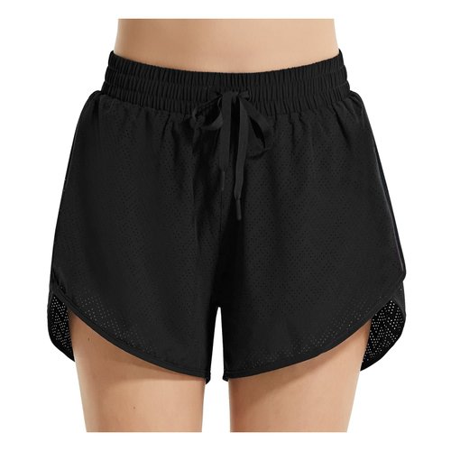 BALEAF Women's Swim Shorts Modest Swimsuit Bathing Suit Bottoms 3" Quick Dry Mesh Beach Water Board Shorts with Liner Pocket Black L