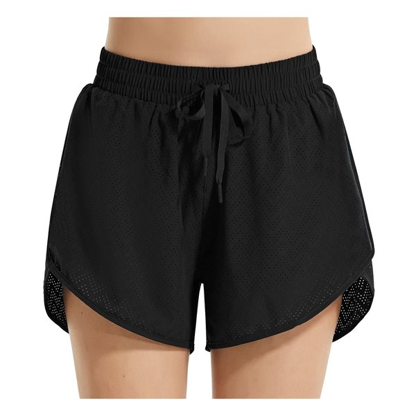 BALEAF Women's Swim Shorts Modest Swimsuit Bathing Suit Bottoms 3" Quick Dry Mesh Beach Water Board Shorts with Liner Pocket Black L