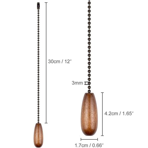 Dotlite Ceiling Fan Pull Chain Extender, 2pcs Wooden Decorative Pendant Extension Chains, 12 Inches Lighting & Fan Beaded Ball Fan Cord Extender Ornament with Connector