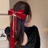 Wiwpar Red Velvet Bow Hair Clips for Women Big Bow Barrettes Pearl Bead Tassel Hair Clips Bowknot with Long Brocade Tassel Ribbon Tail Hair Pins Claw Hair Accessories for Christmas Gift Party (red)