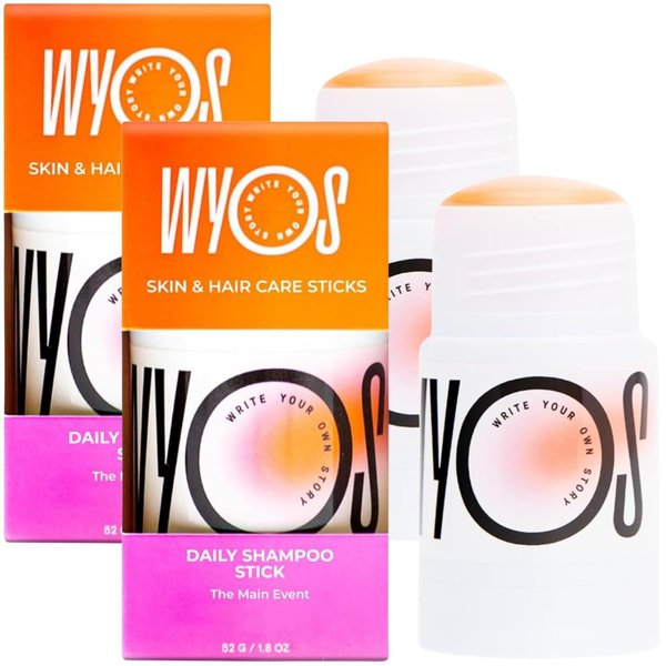 WYOS Sulfate Free Shampoo Sticks 2 Pack, Lathering Sudsy Formula Won’t Strip Natural Hair, Travel Friendly, Leak Free, Antioxidants, Less Waste, Less Mess Shampoo Bar, Vegan, Cruelty Free Paraben Free