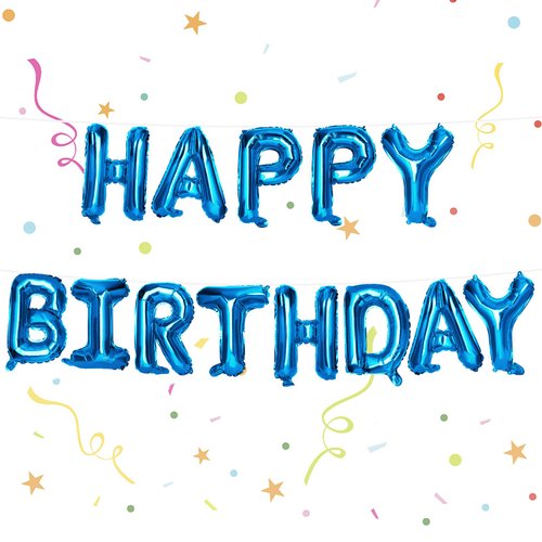 LovesTown Happy Birthday Banner, Blue Birthday Sign Banner Mylar Foil Letters Balloon Happy Birthday Metallic Balloons for Kids Party Supplies