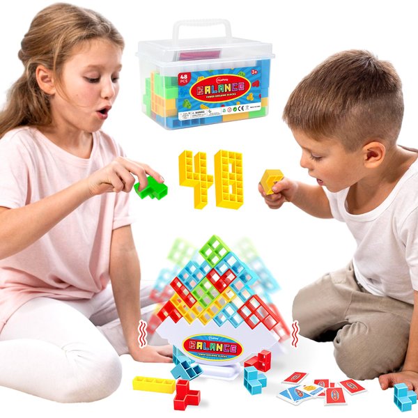 iYuePeng 48 Pcs Board Games for Kids & Adults Tetra Balance Tower Stacking Toys Perfect for Family Games, Parties, Travel