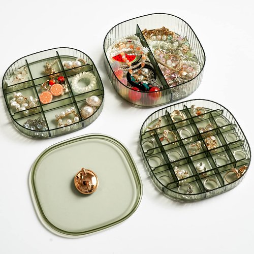 Sunkaioo Earring Organizer,Stackable 3-Layers Clear Jewelry Box with Lid,Stud Earring Organizer for Women Girls,Earring Box Display Holder for Earrings Ring Studs Bracelet Necklace Crafts(Green)