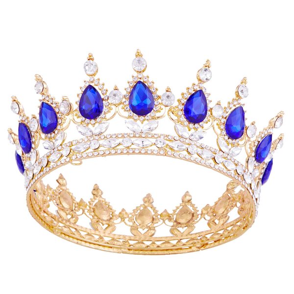 Crowns for Women, Vofler Queen Tiara Baroque Vintage Gold Sapphire Blue Crystal Rhinestone Headband for Girl Bridal Bride Princess Prom Birthday Wedding Pageant Prom Homecoming Halloween Costume Party